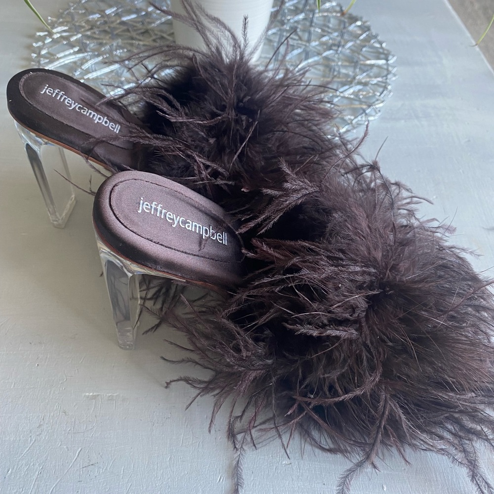 New BHLDN x Jeffrey Campbell Daisy Feather  Boa Heels size 7.5 - Picture 3 of 11